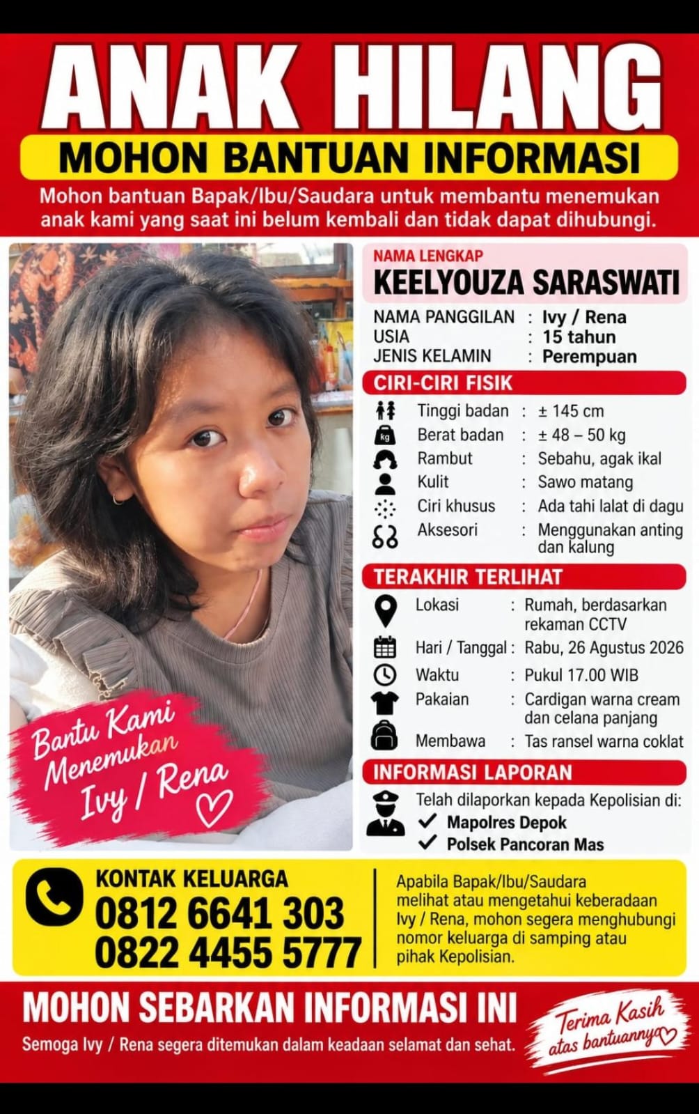 Orang Hilang ... !!! Mohon Infonya Jika Menemukannya Hubungi Kontak Dilink Dibawah Ini